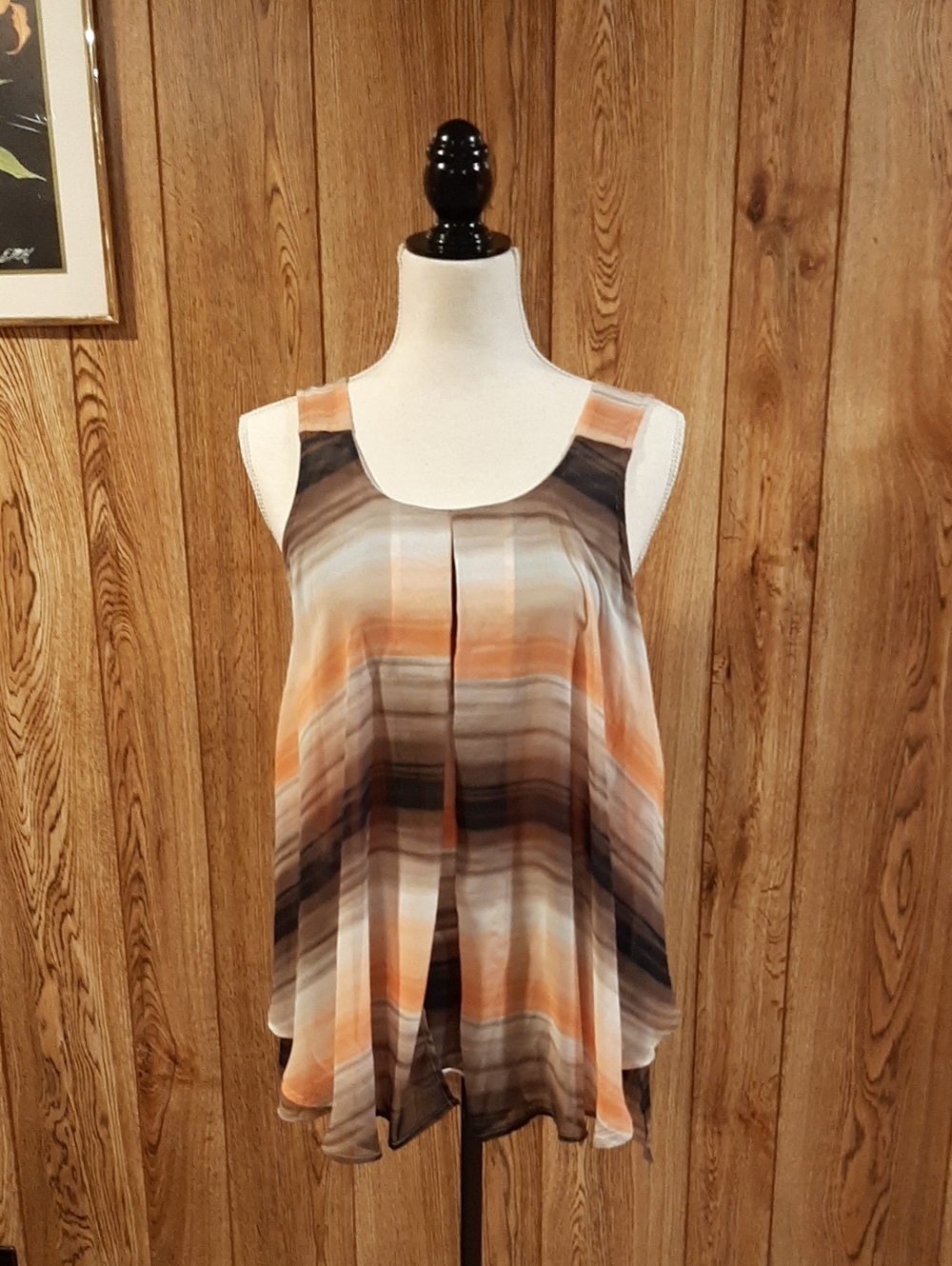 Roz & Ali White/Orange/Black/Grey Flowy Tank Top (S)